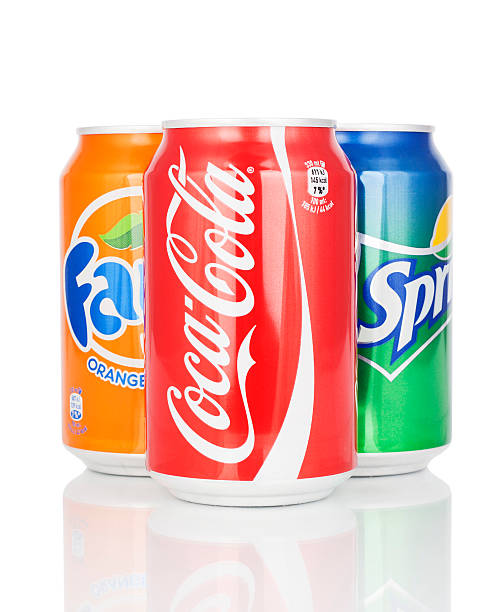 Can of Coca Cola, Fanta and Sprite isolated on white background. Coca-Cola company made carbonated soft drink. Can of Coca Cola, Fanta and Sprite isolated on white background. Coca-Cola company made carbonated soft drink.